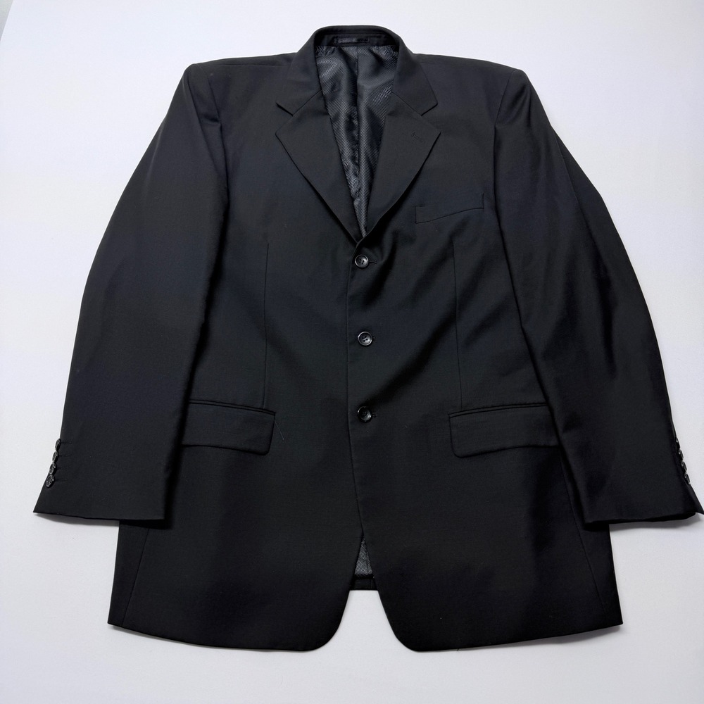 Mantoni Milano Italy Super 120s Wool Blazer Mens 46L Black 3 Button Suit Jacket